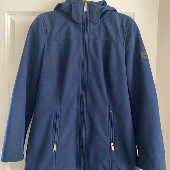 ANDREW MARC WOMEN MEN WATER REPELLENT NAVY BLUE HOODED WARM JACKET SIZE MEDIUM - Picture 1 of 7